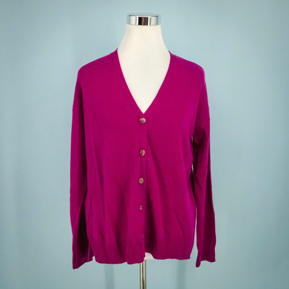 J. McLaughlin Size Small S Magenta Pink V Neck Button Cashmere Cardigan Sweater - Picture 1 of 6
